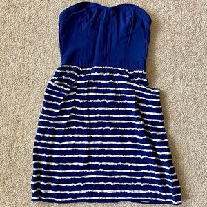 Xhilaration Blue White Striped Strapless Dress M